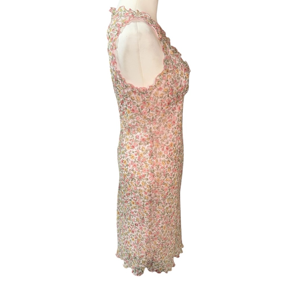 City Triangles Pink Floral Ruffle V-Neck Mesh Mini Dress Y2K Small/Medium - Picture 8 of 10